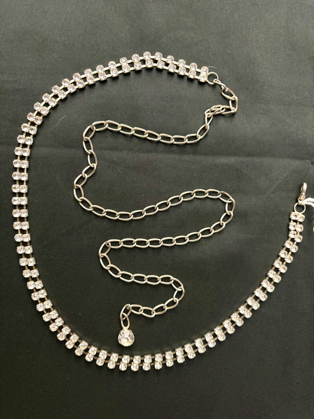 Women's Silver 2 Row Diamond Belly Chain - Adjustable Rhinestone Waist Chain